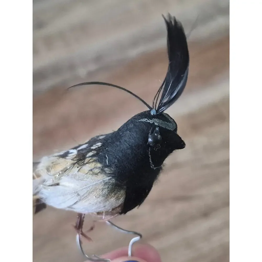 Set of 3 Decorative Faux Feathered Songbird Ornaments - Black & Brown